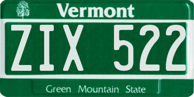 VT license plate ZIX522