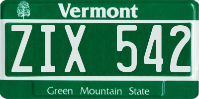 VT license plate ZIX542