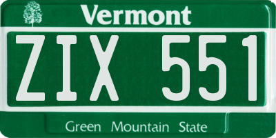 VT license plate ZIX551