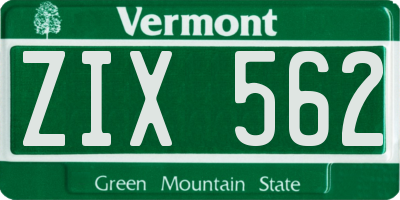 VT license plate ZIX562