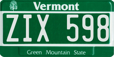 VT license plate ZIX598