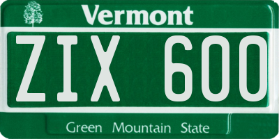 VT license plate ZIX600