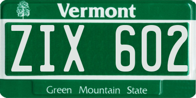 VT license plate ZIX602