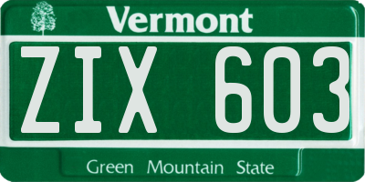 VT license plate ZIX603