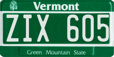 VT license plate ZIX605