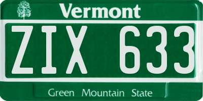 VT license plate ZIX633