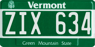 VT license plate ZIX634