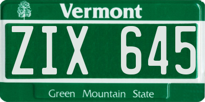 VT license plate ZIX645