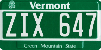VT license plate ZIX647