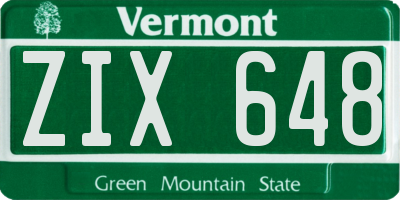 VT license plate ZIX648