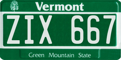 VT license plate ZIX667