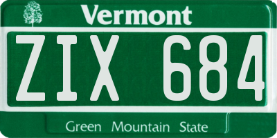VT license plate ZIX684