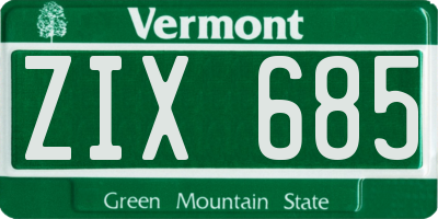 VT license plate ZIX685