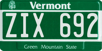 VT license plate ZIX692