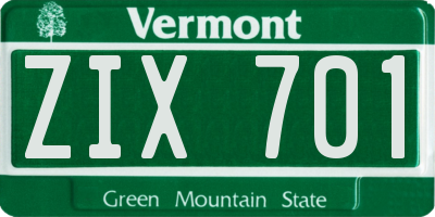 VT license plate ZIX701