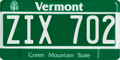 VT license plate ZIX702