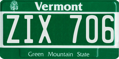 VT license plate ZIX706