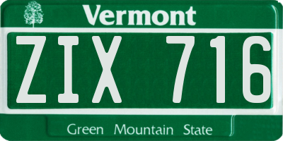 VT license plate ZIX716