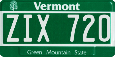 VT license plate ZIX720