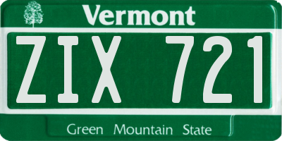 VT license plate ZIX721
