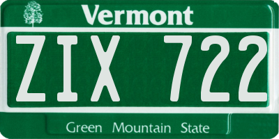VT license plate ZIX722