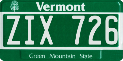 VT license plate ZIX726