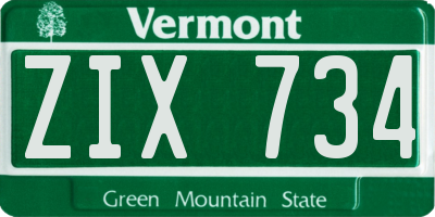 VT license plate ZIX734