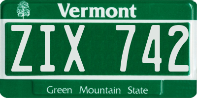 VT license plate ZIX742