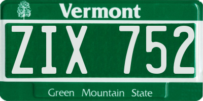 VT license plate ZIX752