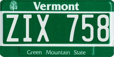 VT license plate ZIX758