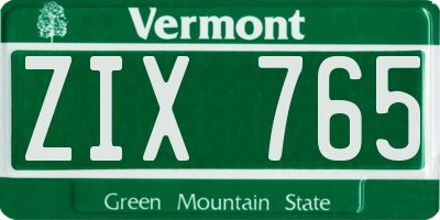 VT license plate ZIX765