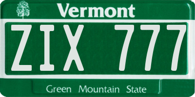 VT license plate ZIX777
