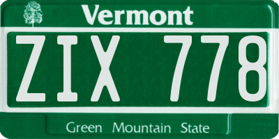 VT license plate ZIX778