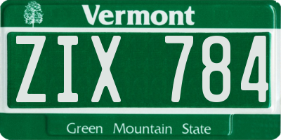 VT license plate ZIX784