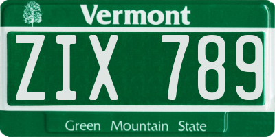 VT license plate ZIX789