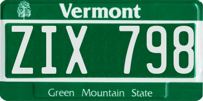 VT license plate ZIX798