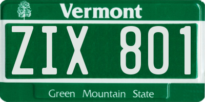 VT license plate ZIX801