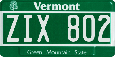 VT license plate ZIX802