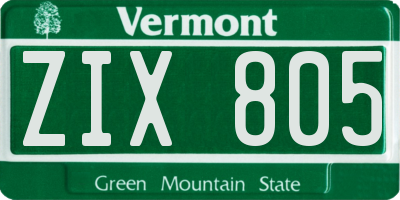 VT license plate ZIX805