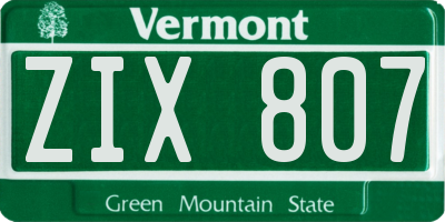 VT license plate ZIX807