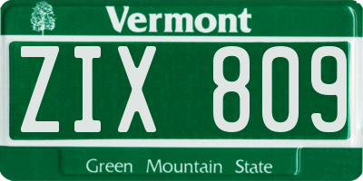 VT license plate ZIX809