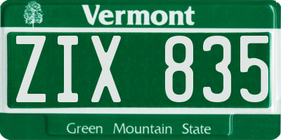 VT license plate ZIX835