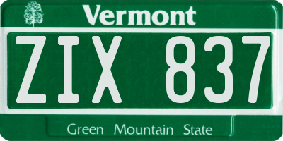 VT license plate ZIX837