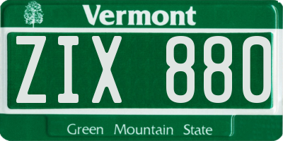 VT license plate ZIX880