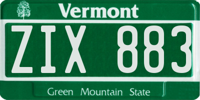 VT license plate ZIX883