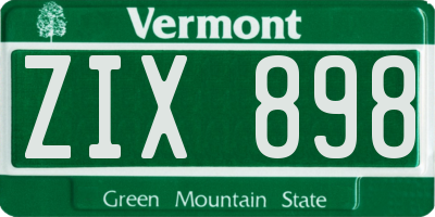 VT license plate ZIX898