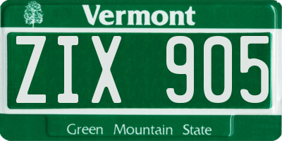 VT license plate ZIX905