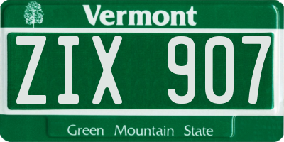 VT license plate ZIX907