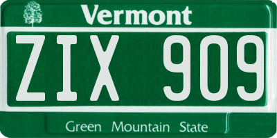 VT license plate ZIX909