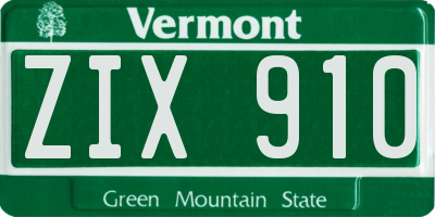 VT license plate ZIX910